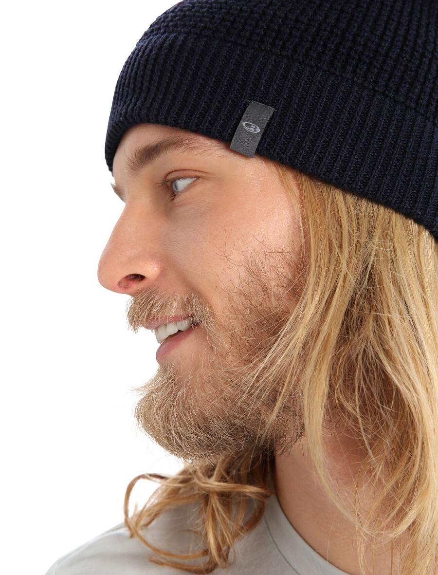 Men's Icebreaker Unisex Merino Feadan Slouch Beanie Hats Midnight Navy | CA 1854TCEV